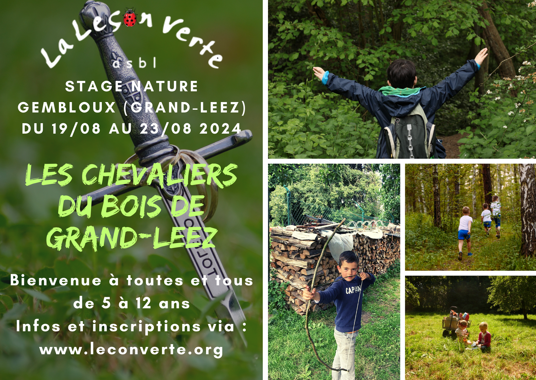 Flyer du stage nature - La Leçon Verte asbl - Eté 2024
